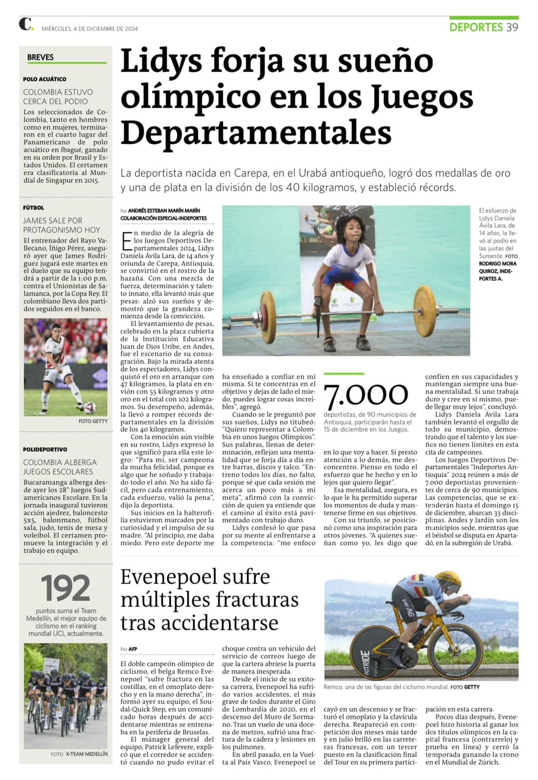 Lidys Daniela Ávila forja su sueño olímpico en los Juegos Departamentales