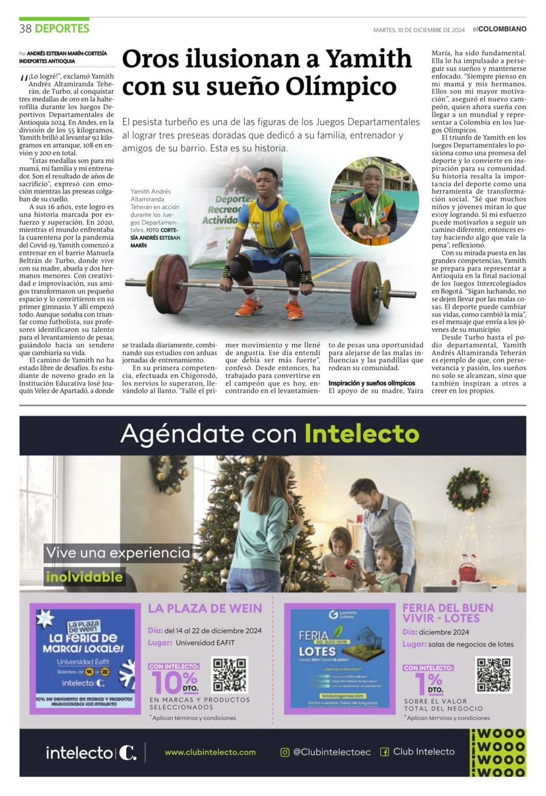 Yamith improvisó un gimnasio en su casa para levantar pesas y ahora es campeón departamental